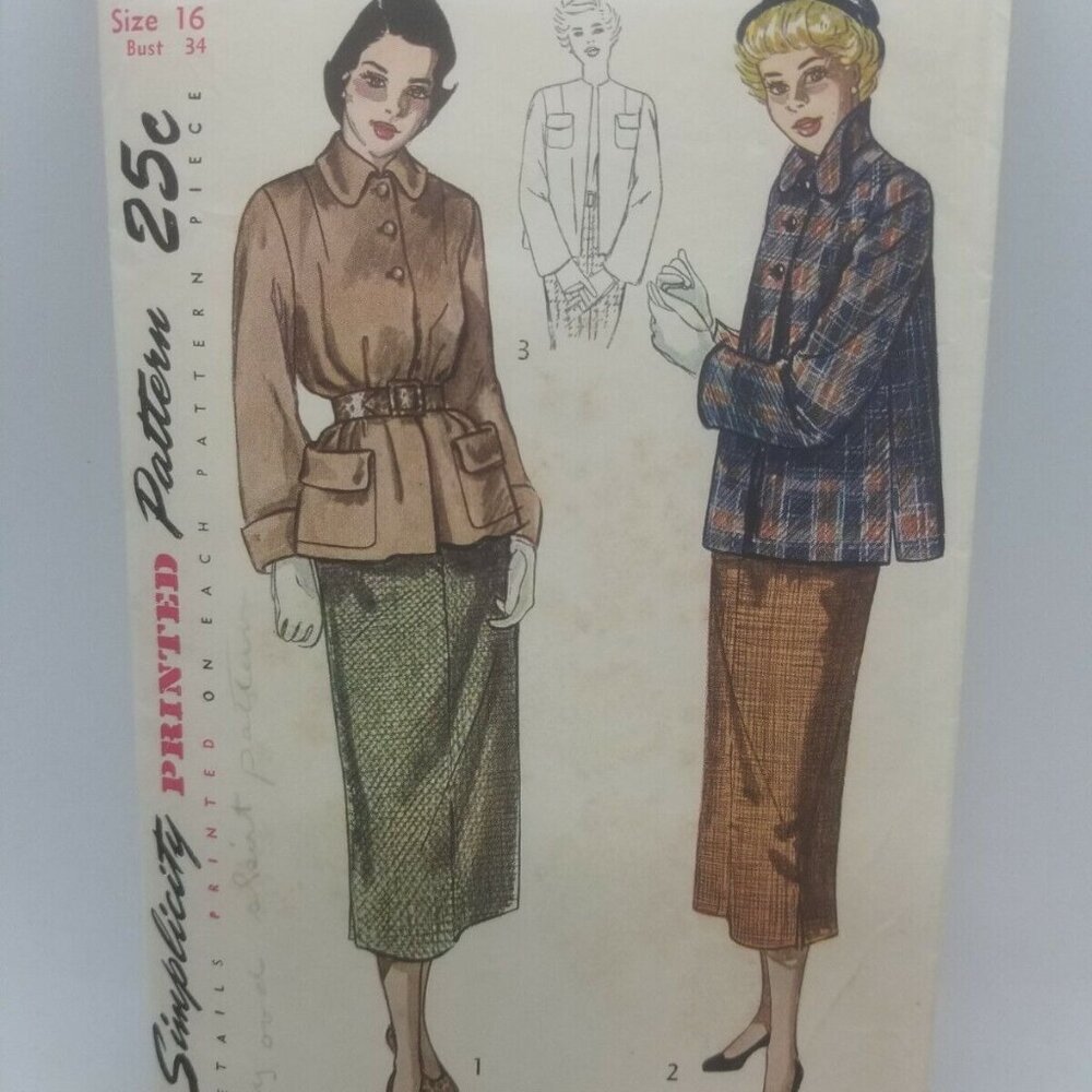 Simplicity 1949 Sewing Pattern #2939 Junior Misses & Misses Two Pc Suit Size 16